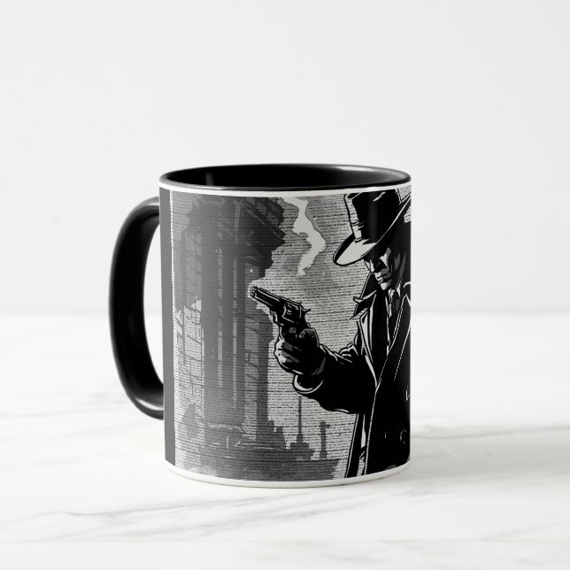 50s BW Graphic Comic Style Gritty Urban Detective Mug (Front Left)