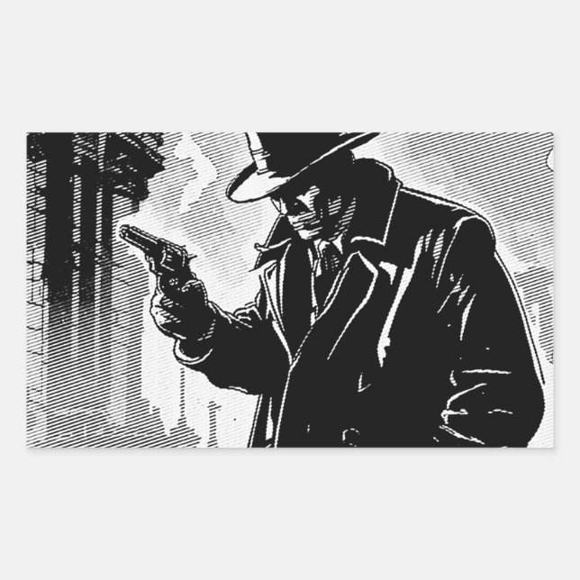 50s BW Graphic Comic Style Gritty Urban Detective Rectangular Sticker (Front)