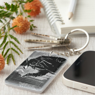 50s BW Graphic Comic Style Retro Urban Detective Key Ring