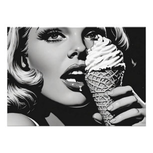 50s BW Graphic Style Ice Cream Blonde Photo Print
