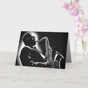 50s BW Graphic Style Saxophone Player Card
