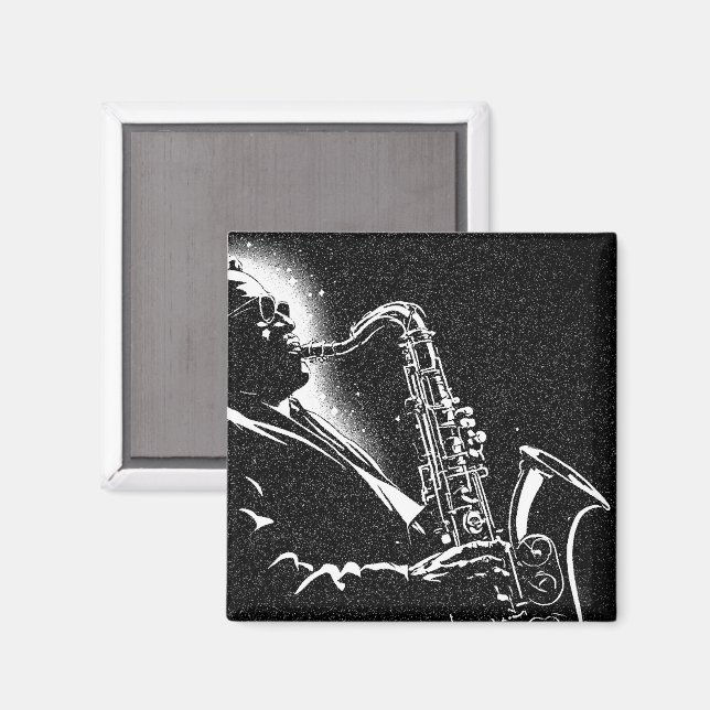 50s BW Graphic Style Saxophone Player Magnet (Front/Back)