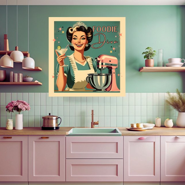 50s comic book style funny foodie diva kitchen  poster (Creator Uploaded)