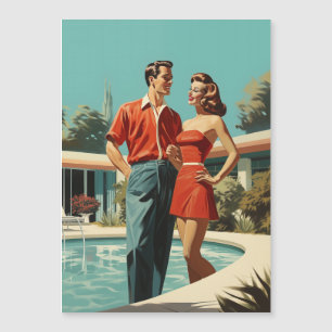 50s Couple By The Pool Magnetic Invitation