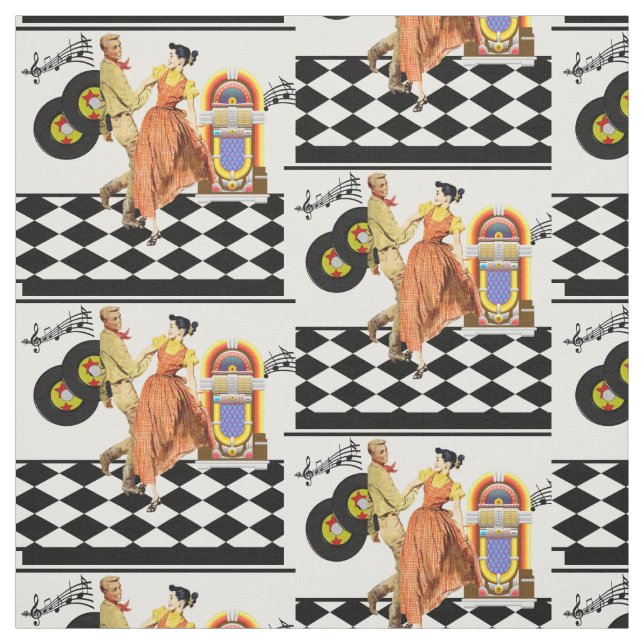 50's Diner Juke Box Records Couple Dancing Small Fabric (Swatch)