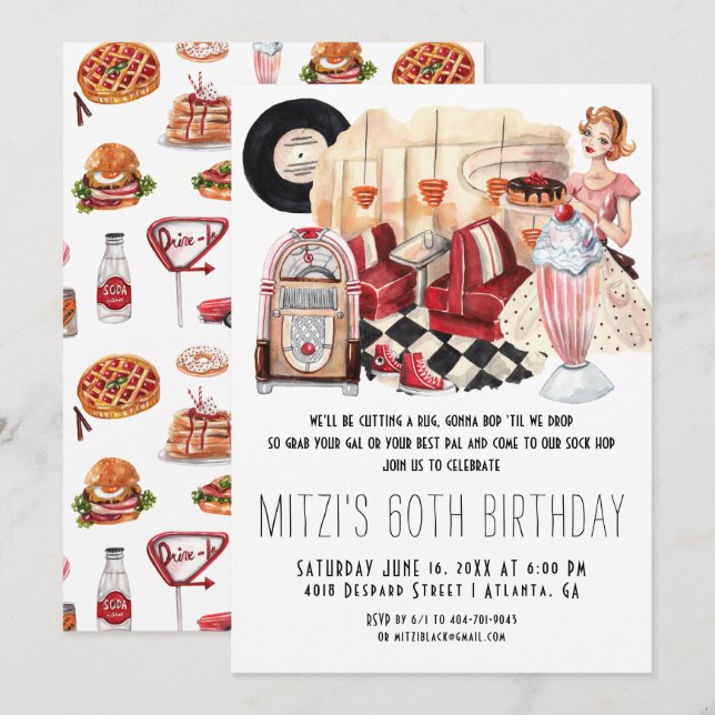 50's Diner Sock Hop Birthday Party Invitation (Front/Back)
