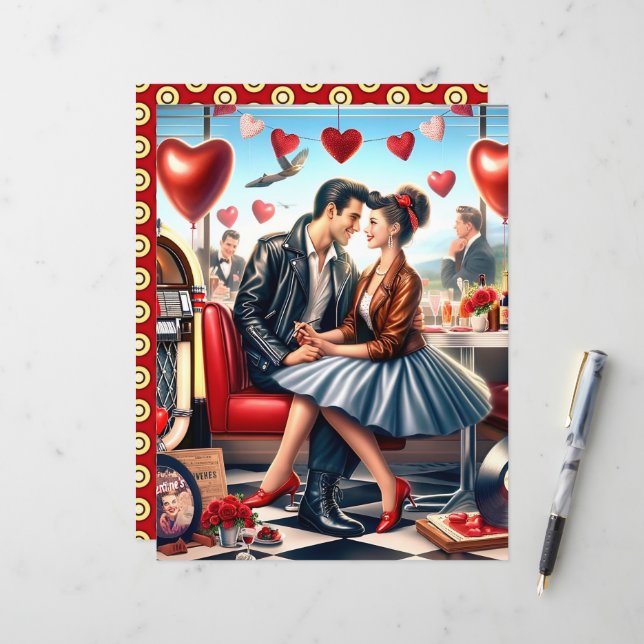 50s Diner Valentine Scrapbook Paper (Front/Back In Situ)