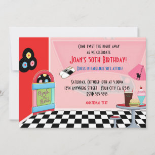 50's Fifties Diner Sock Hop Party Invitations