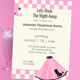 50's fifties Pink Poodle Skirt Birthday Party Invitation