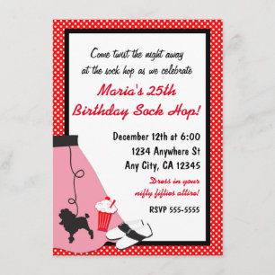 50's fifties Sock Hop Poodle Skirt Red Invitations