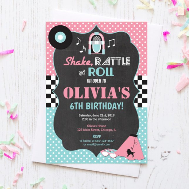50s Fifties Sock Hop Rock Roll birthday invitation (Creator Uploaded)