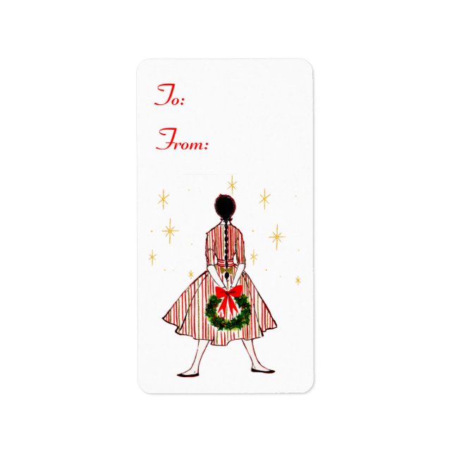 50s Girl Christmas Gift Tag Stickers (Front)
