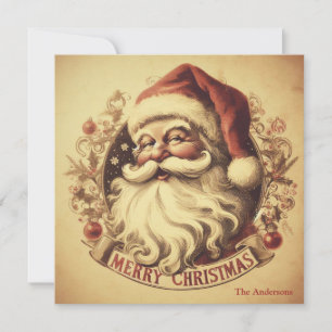 50s old fashioned muted colours Santa Claus Holiday Card