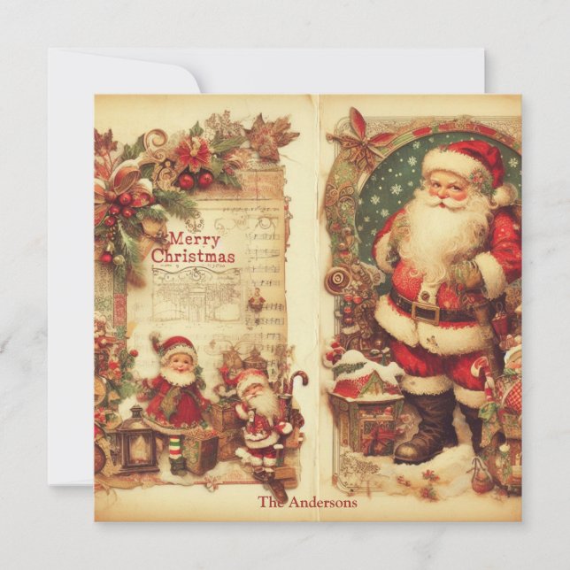 50s old fashioned muted colours Santa Claus  Holiday Card (Front)
