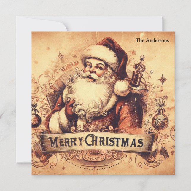 50s old fashioned muted colours Santa Claus  Holiday Card (Front)