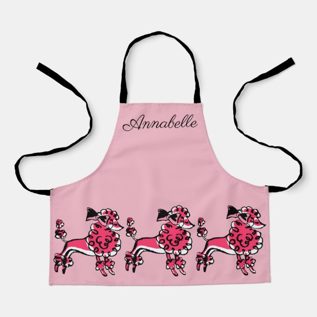 50's Pink Poodles Personalise Apron (Front)
