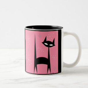 50's Retro Black Cat Pink Pop Art Coffee Mug
