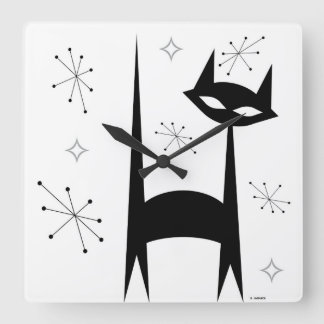 50's Retro Black Cat White Pop Art Clock