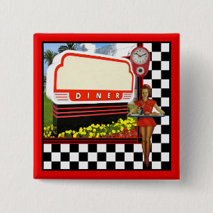 50s Retro Diner Blank Sign 15 Cm Square Badge
