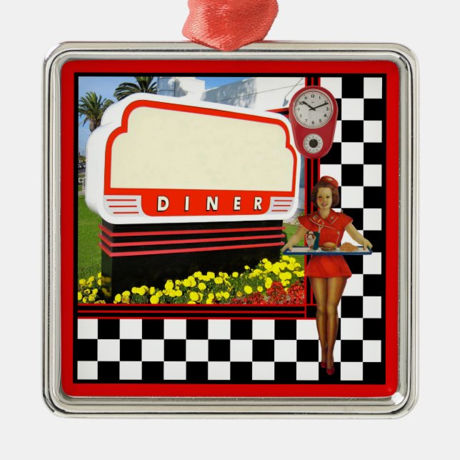 50s Retro Diner Blank Sign Metal Tree Decoration (Front)