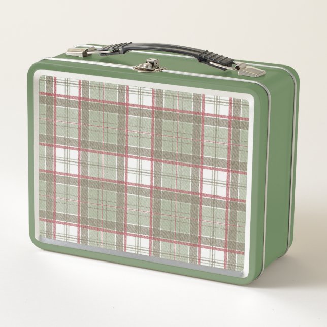 50s retro green tartan lunchbox (Front)