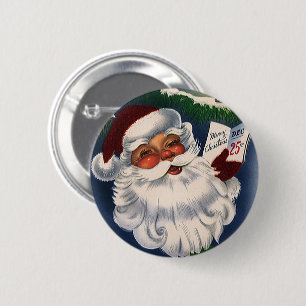 50s Retro Jolly Santa Claus, Vintage Christmas 6 Cm Round Badge