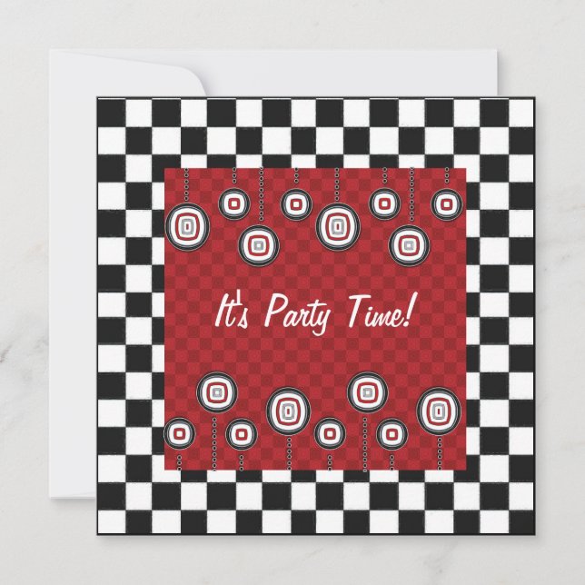 50s Retro Party Chequerboard Diner Decor Invitation (Front)