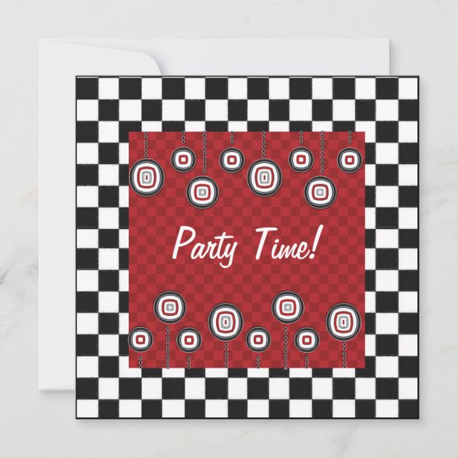 50s Retro Party Invitation in Red White and Black (Front)