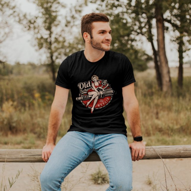 50s Rockabilly Pin-Up Girl Bike Shop | Men T-Shirt (Creator Uploaded)