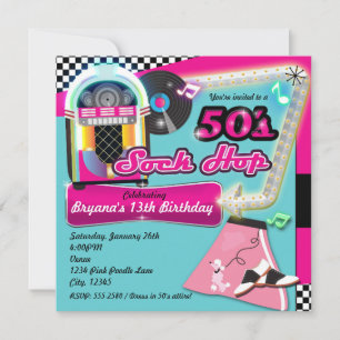 50's SOCK HOP Birthday Party Retro Invitation