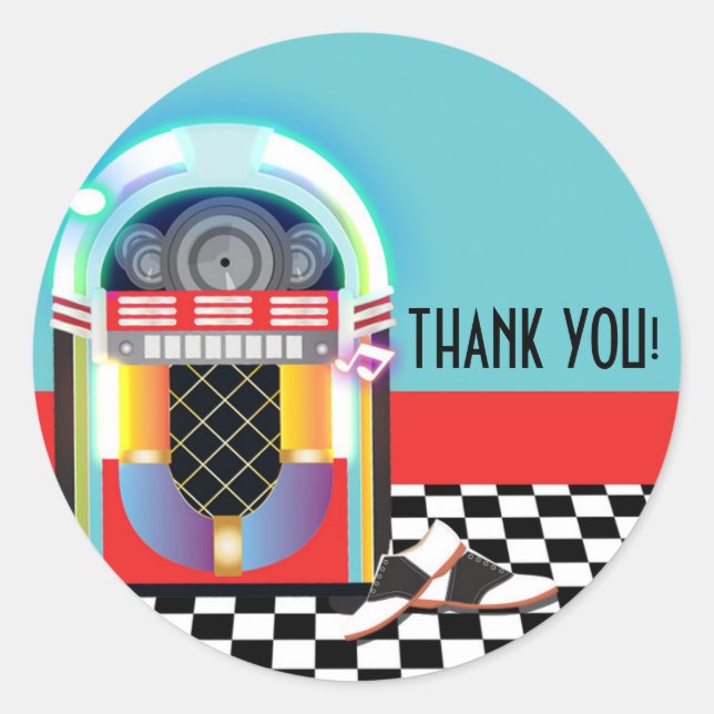 50's Sock Hop Dance Party Jukebox Red Favour Classic Round Sticker (Front)