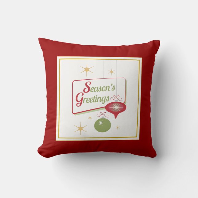 50's Style Christmas Graphic Season's Greetings Cushion (Front)