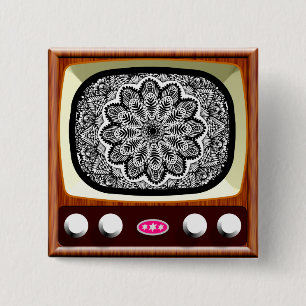 50s TV Living Black and White 15 Cm Square Badge