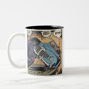 50s Vintage Horror Comic Two-Tone Coffee Mug