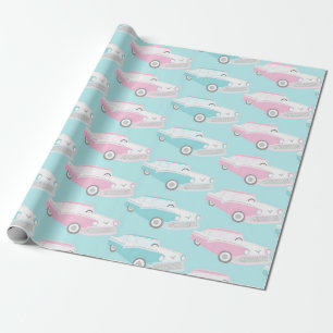 50s Vintage Light Blue Cadillac Car Wrapping Paper