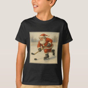 50s Vintage Retro Claus Pond Ice Hockey Santa Art  T-Shirt