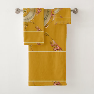 50th & 1st Golden Ochre Wedding Anniversary Bath Towel Set