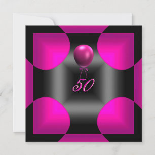 50th 50 Birthday Party Abstract Pink 3 Balloon Invitation