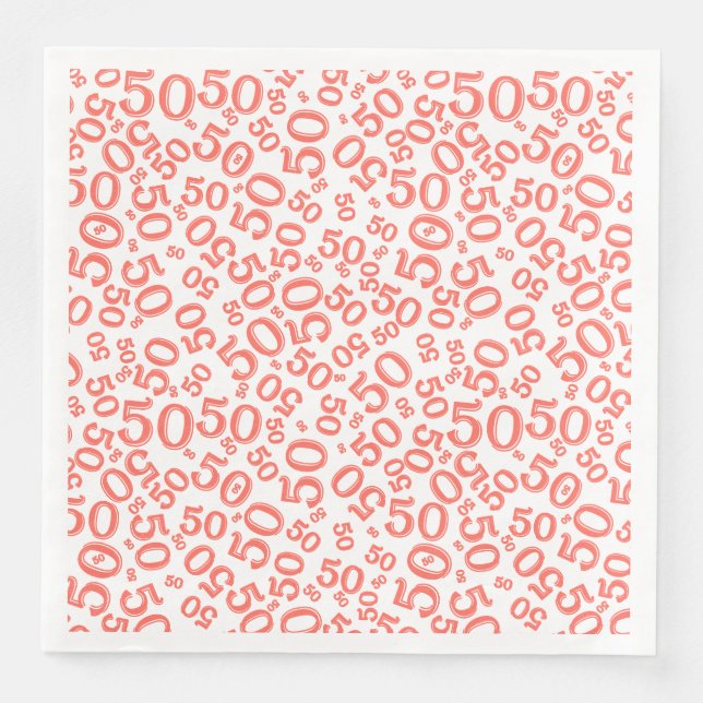 50th Age Random Number Pattern Coral/White Napkin (Front)
