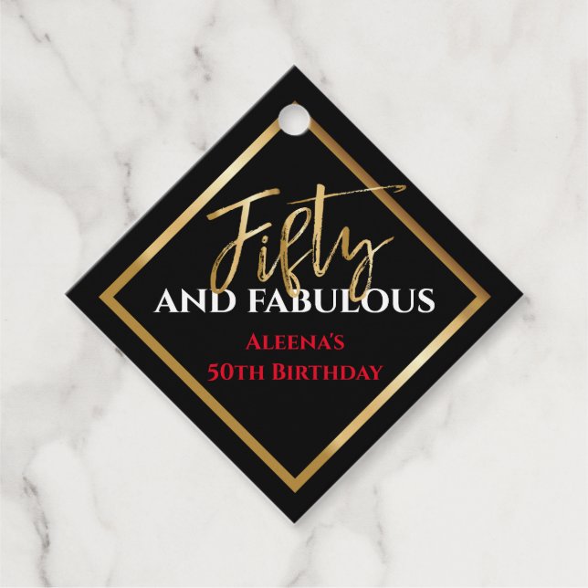 50th AND FABULOUS Birthday Black Gold Gift Tag (Front)