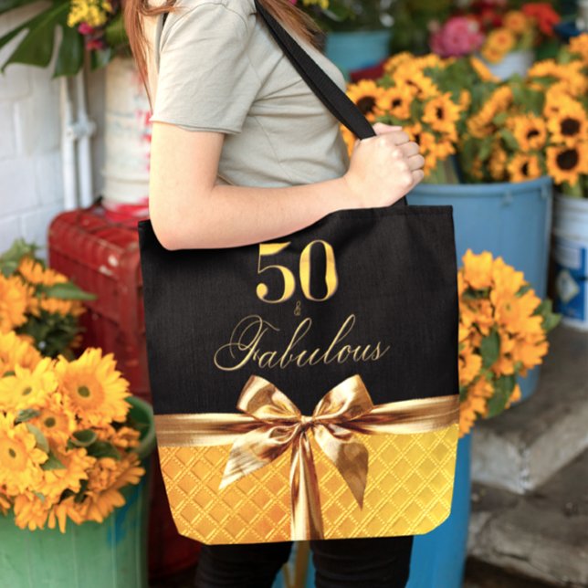 50th and Fabulous Black Gold Leather Tote Bag (Creator Uploaded)