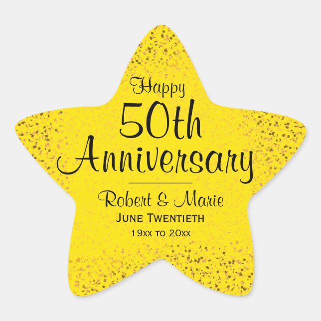 50th Anniversarsy Gold Glitter Star Personalised Star Sticker (Front)