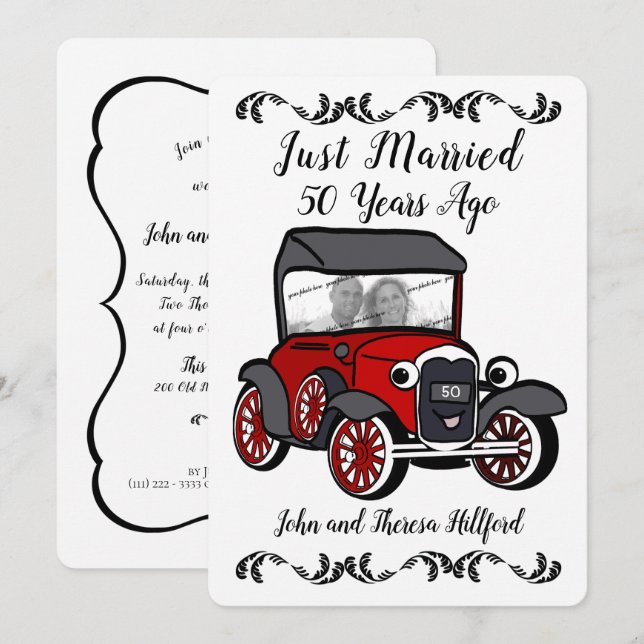 50th Anniversary Antique Car Invitation (Front/Back)