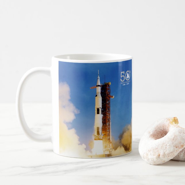 50th Anniversary Apollo 11 Moon Landing, Saturn V: Coffee Mug (With Donut)