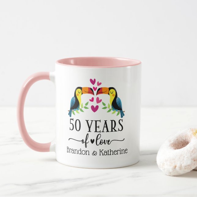 50th Anniversary Bird Couple Matching Mug (With Donut)