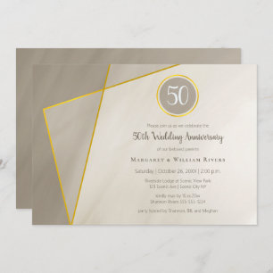 50th anniversary birthday antique grey gold frame invitation