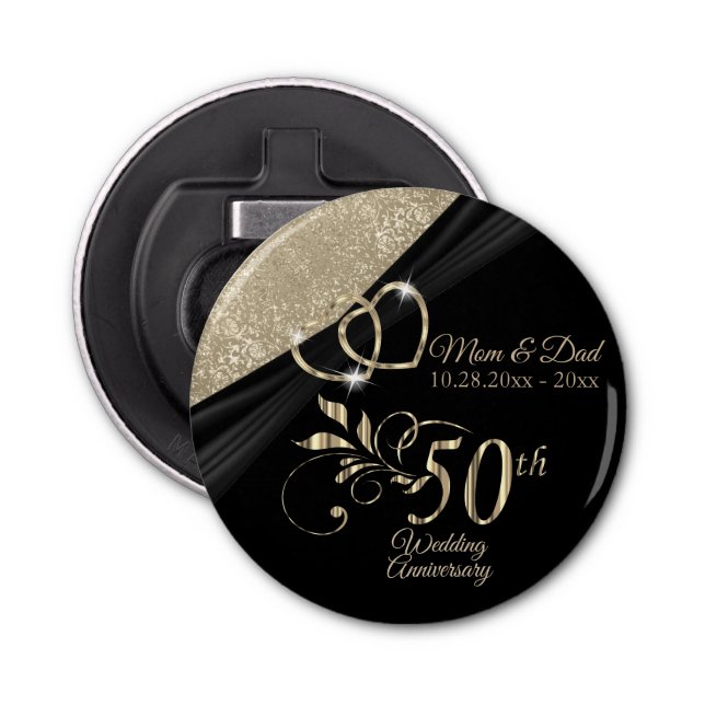 50th Anniversary / Birthday - Black and Gold Bottle Opener (Front)