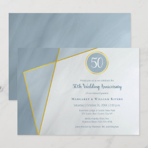 50th anniversary birthday dusty blue w gold frame invitation