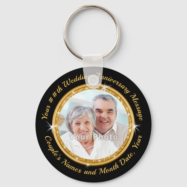 50th Anniversary Black and Gold Party Favours Key Ring (Front)