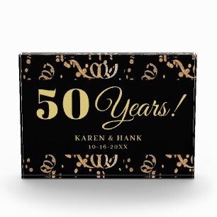 50th Anniversary Black and Gold Personalized Photo Block